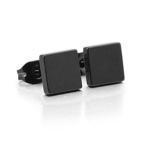 Men's 6~10mm Stainless Steel Studs Earrings Black Square-Earrings-Innovato Design-6mm Wide-Innovato Design