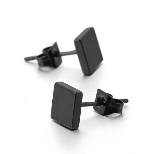 Men's 6~10mm Stainless Steel Studs Earrings Black Square-Earrings-Innovato Design-6mm Wide-Innovato Design