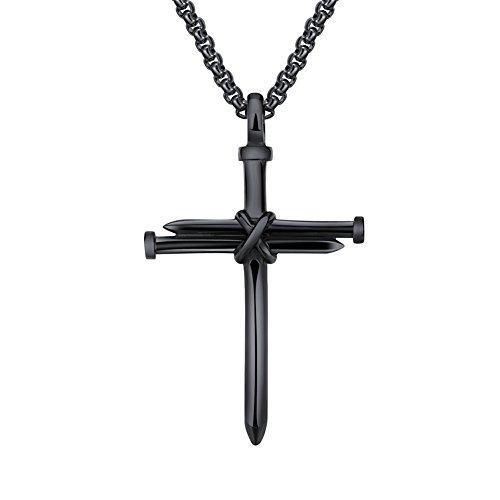 Men's Stainless Steel Pendant Necklace Nail Cross Polished Gold Silver Black-Necklaces-Innovato Design-Black-Innovato Design