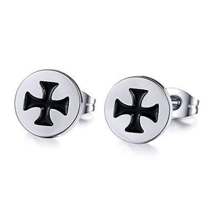 2pcs Trendy Stainless Steel Unisex Men Cross Stud Earrings, 1 Pair, Silver Black-Earrings-Innovato Design-Innovato Design