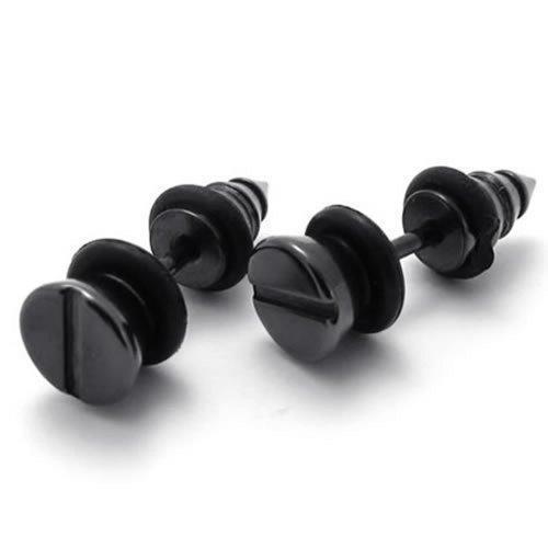 2pcs Stainless Steel Men Stud Screw Earrings, 1 Pair, Color Black, Diameter 7mm-Earrings-KONOV-Innovato Design