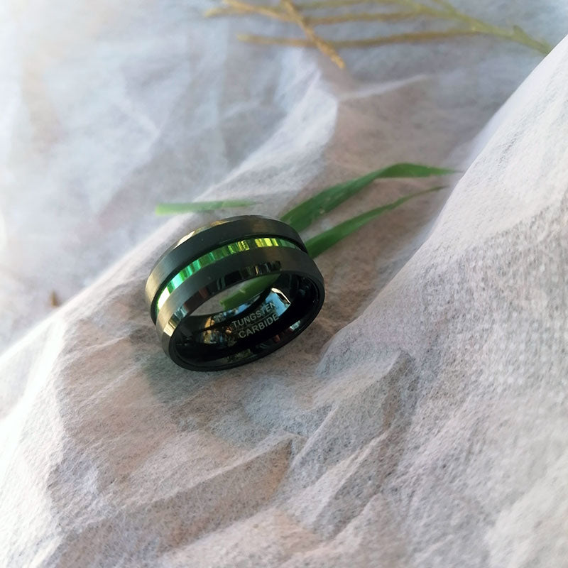 10mm Dual Brushed Matte Black and Green Inlay Tungsten Carbide Ring-Rings-Innovato Design-7-Innovato Design