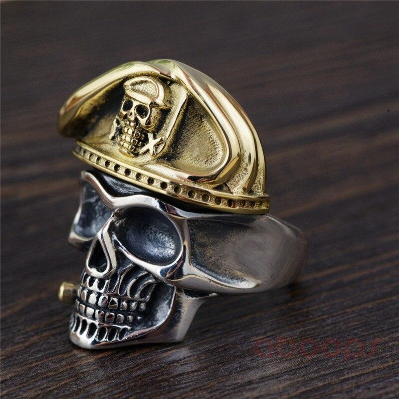 Men's 925 Sterling Silver Caribbean Pirate Skull Ring Adjustable-Rings-Innovato Design-Adjustable-Innovato Design