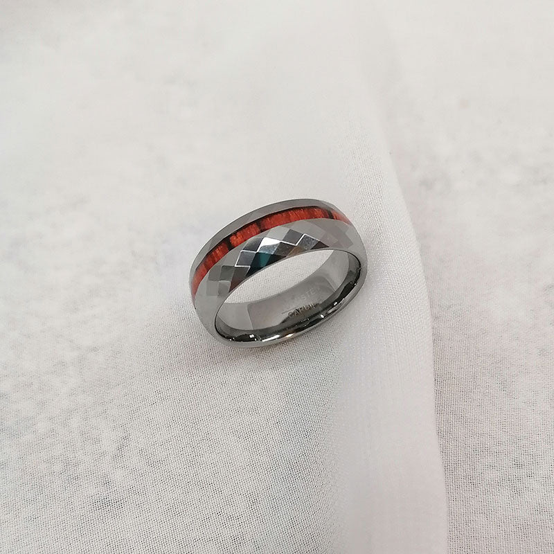 8mm Koa Wood Inlay Multifaceted Tungsten Wedding Ring-Rings-Innovato Design-7-Innovato Design