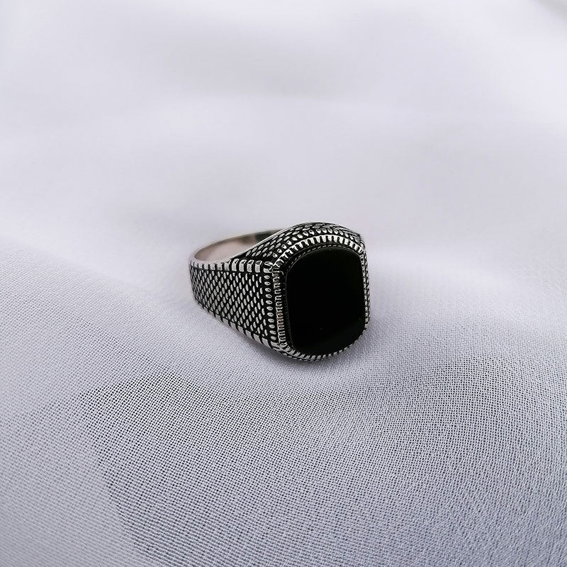 925 Sterling Silver Black Agate Vintage Gothic Ring-Gothic Rings-Innovato Design-Silver-7-Innovato Design