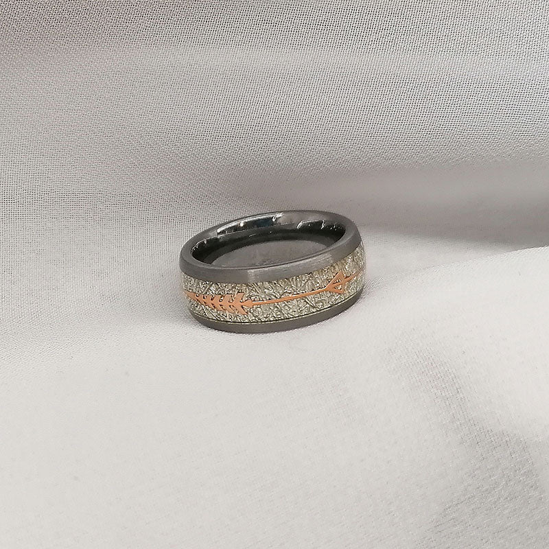 Tungsten with Meteorite Inlay Gold Arrow Wedding Band-Rings-Innovato Design-6-6mm-Innovato Design