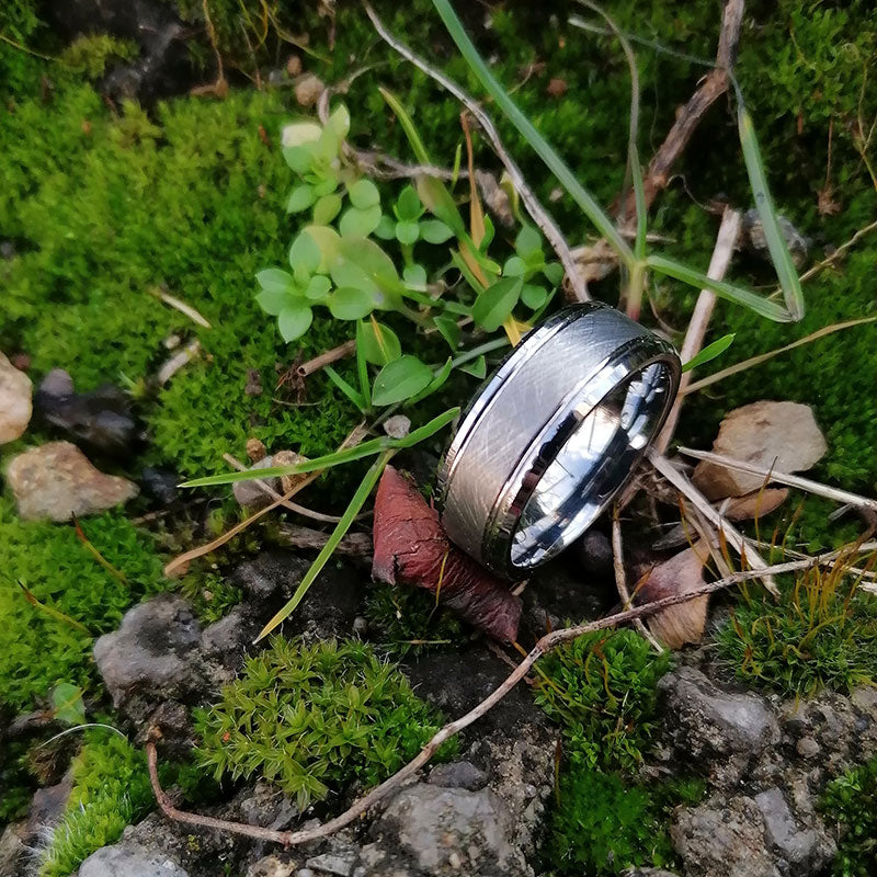 8mm Brushed Two Grooved Tungsten Carbide Wedding Ring-Rings-Innovato Design-Black-5-Innovato Design