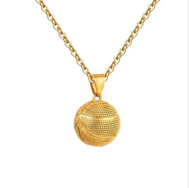 Metallic Basketball Pendant with Link Chain Necklace-Necklaces-Innovato Design-Gold-Innovato Design