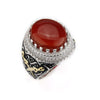 Gold Plated Men Sterling Silver Vintage Nature Agate Double Sword AAA Cubic Zircon Ring - InnovatoDesign