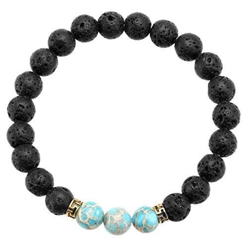 Black Lava Rock Stone Elastic Beaded Bracelet Healing Energy Stretch Bracelets with 3 Imperial Jasper-Bracelets-Innovato Design-Green-Innovato Design