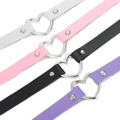 1-4 Pcs Womens Mens Leather Necklace Choker Necklace Heart Punk Goth Emo Style Adjustable-Necklaces-Innovato Design-A: 4 Pcs a Set-Innovato Design