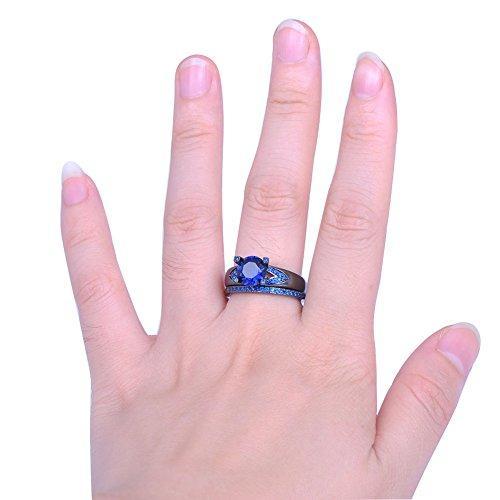 Jewelry Women's Lab Stone Blue Cubic Zirconia Black Gold Plated Ring Promise Engagement Wedding Womens Ring Set Size 6-10-Rings-Innovato Design-6-Innovato Design