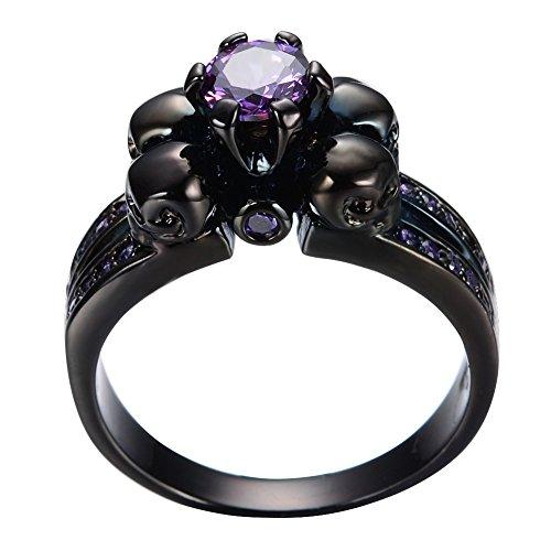 Jewelry Women's Lab Purple Bright Stone Skulls Black Gold Plated Gift Engagement Wedding Womens Ring Size 5-10-Rings-Innovato Design-5-Innovato Design
