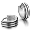 Men's Stainless Steel Stud Hoop huggie Earrings Silver Tone Black Striped-Earrings-Innovato Design-Innovato Design