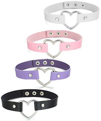 1-4 Pcs Womens Mens Leather Necklace Choker Necklace Heart Punk Goth Emo Style Adjustable-Necklaces-Innovato Design-A: 4 Pcs a Set-Innovato Design