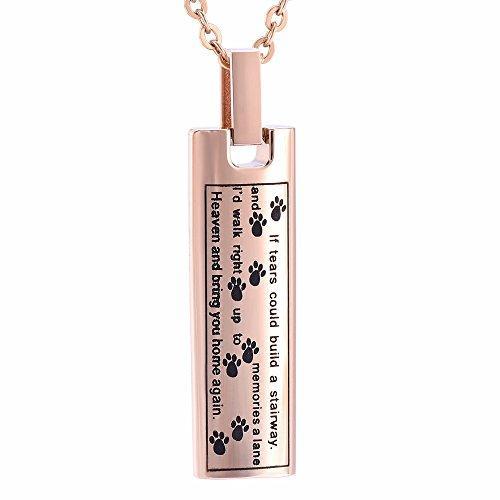 Ashes Keepsake Bar Necklace Message Puppy Paw Pendant Charm Jewelry Urn Dog Cat-Necklaces-Innovato Design-Rose Gold-Innovato Design