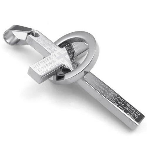 Stainless Steel Men Women Prayer Ring Cross Pendant Necklace, Silver, 24 inch Chain-Necklaces-KONOV-Innovato Design