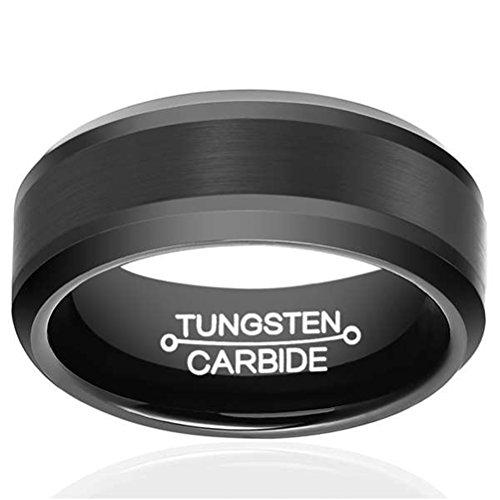 Men 8mm Black Tungsten Matte Finish Center Carbide Ring Wedding Engagement Band Comfort Fit-Rings-Fashion Month-7-Innovato Design