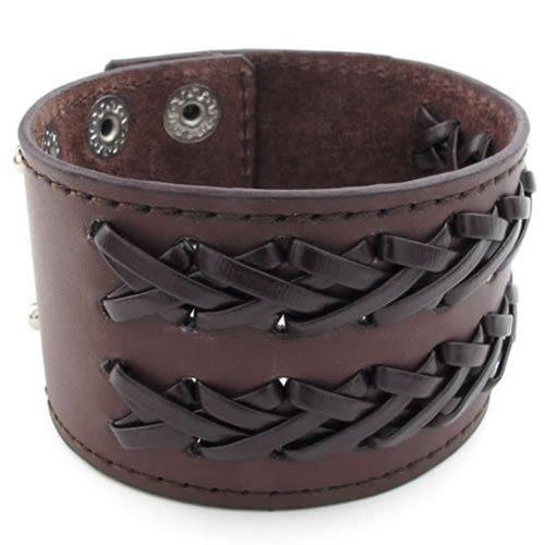 Men Leather Bracelet, Wide Cuff Bangle, Fit 7-8.5 inch, Brown-Bracelets-KONOV-Innovato Design
