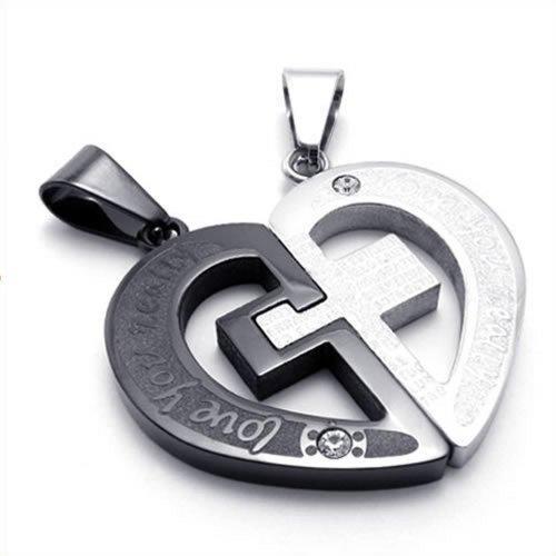 2pcs Men Women Couples Heart Cross Stainless Steel Pendant Love Necklace-Necklaces-Innovato Design-Innovato Design