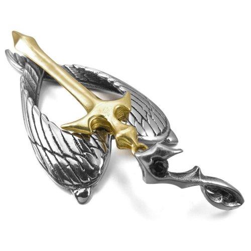 Men's Stainless Steel Pendant Necklace CZ Silver Gold Tone Black Angel Wing Celtic Medieval Cross Sword Heart -With 23 Inch Chain-Necklaces-INBLUE-Innovato Design