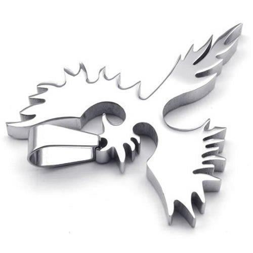 Stainless Steel Phoenix Bird Firebird Pendant Biker Men Necklace, 24 inch Chain-Necklaces-Innovato Design-Innovato Design