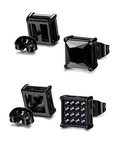 4 Pairs Stainless Steel Men Women Stud Earrings Square Cubic Zirconia Piercing 20G 6-8mm-Earrings-Jstyle Jewelry-6mm-Innovato Design