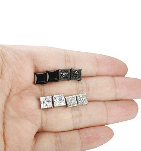 4 Pairs Stainless Steel Stud Earrings for Men Women Square Earrings CZ Inalid,6-8MM-Earrings-Innovato Design-4 Pairs 6mm-Innovato Design