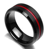 Thin Red Groove Black Brushed Tungsten Carbide Wedding Band Ring Comfort Fit-Rings-Innovato Design-6-Innovato Design