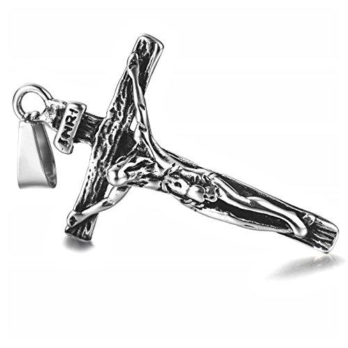 Jewelry Stainless Steel Antique Cross Crucifix Pendant Necklace For Men 24 Inch-Necklaces-Innovato Design-White-Innovato Design