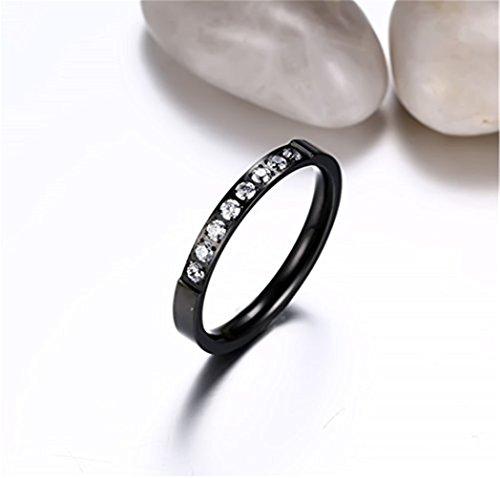 Women Black Fashion Jewelry 3mm Stainless Steel Thin Wedding Ring CZ Zircon Engagement Promise Band-Rings-Fashion Month-3-Innovato Design