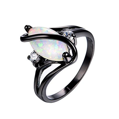 Women's S Promise Ring Graduation Gift Wedding Engagement White Lab Opal Black Gold Party Rings for Her Size 6-10 - InnovatoDesign