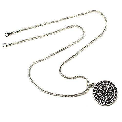 Guidepost Compass Vegvisir Talisman Viking Protection Pewter Pendant Stainless Steel Necklace-Necklaces-Innovato Design-Innovato Design