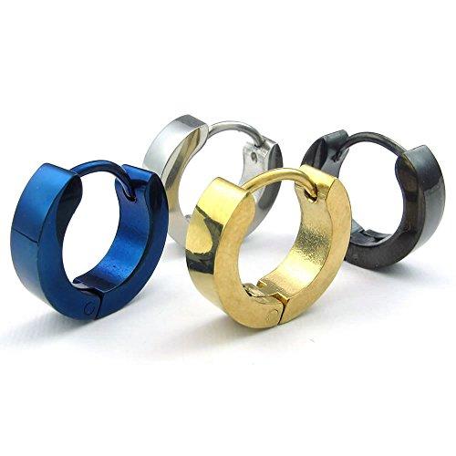 Men Stainless Steel Classic Plain Huggie Hinged Hoop Earrings, 4 Pairs, Black Blue Gold-Earrings-Innovato Design-Innovato Design