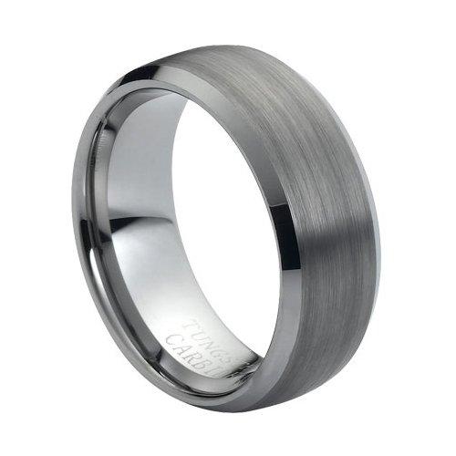 Tungsten Carbide Brushed Center Low Beveled Edge 8mm Wedding Band Ring-Rings-Innovato Design-5-Innovato Design