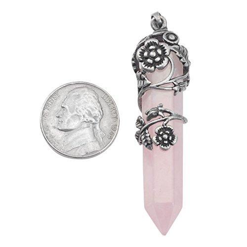 Antique Silver Flower Wrapped Natural Rose Quartz Healing Crystal Necklace-Necklaces-Innovato Design-Amethyst-Innovato Design