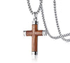 Men's Stainless Steel Wood Pendant Necklace Silver Gold Tone Cross - With 24 Inch Chain - InnovatoDesign