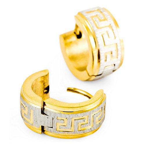 Men's Stainless Steel Hoop Stud Earrings Gold Silver Tone Greek Vintage-Earrings-Innovato Design-Innovato Design