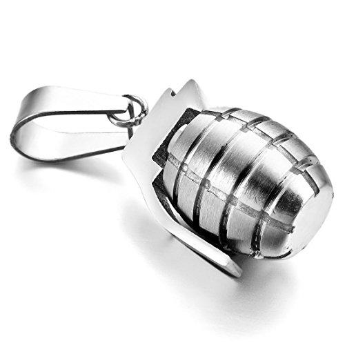 Men's Stainless Steel Pendant Necklace Silver Tone Grenade -With 23 Inch Chain-Necklaces-INBLUE-Innovato Design