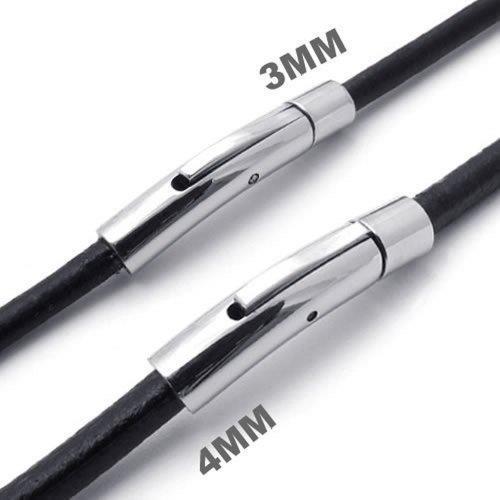 Black Leather Cord Necklace Rope Chain with Stainless Steel Clasp, 4mm, 14-30 inch-Necklaces-Innovato Design-16.0 inches-Innovato Design