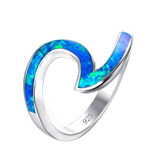 925 Sterling Silver Wave Ring Ocean Beach Lab Created Blue Opal.For women to show unlimited beauty sizes 5-10-Rings-Innovato Design-5-Innovato Design