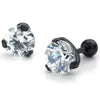 Men Women Stainless Steel Cubic Zirconia Stud Earrings, 7mm, Black White-Earrings-KONOV-Innovato Design
