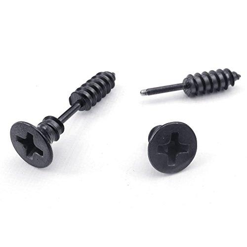 Men Stainless Steel Novelty Punk Rock Screw Stud Earrings Set, Black-Earrings-Innovato Design-Black-Innovato Design
