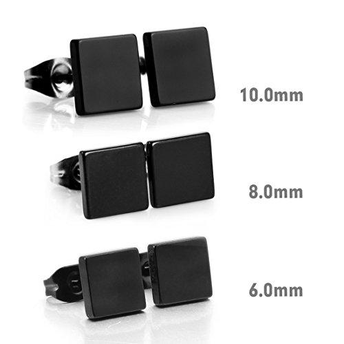 Men's 6~10mm Stainless Steel Studs Earrings Black Square-Earrings-Innovato Design-6mm Wide-Innovato Design