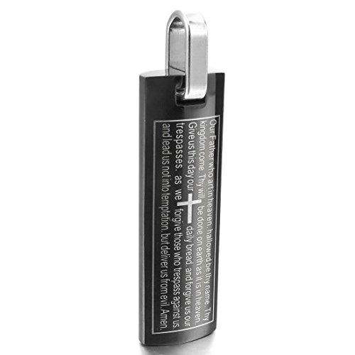 Men's Stainless Steel Pendant Necklace English Bible Lords Prayer Cross -With 23 Inch Chain-Necklaces-INBLUE-black-Innovato Design