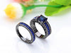 Black Stainless Steel 2Pcs Princess Cut Simulated Sapphire Wedding Ring Set Blue Cubic Zirconia-Rings-Innovato Design-5-Innovato Design