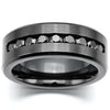 Men's 8mm Stainless Steel Ring Band CZ Black Wedding Promise - InnovatoDesign