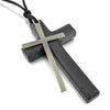 Men's Alloy Leather Wood Pendant Necklace Black Gold Tone Cross Ring Adjustable - InnovatoDesign