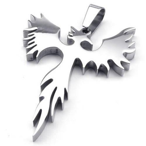 Stainless Steel Phoenix Bird Firebird Pendant Biker Men Necklace, 24 inch Chain-Necklaces-Innovato Design-Innovato Design