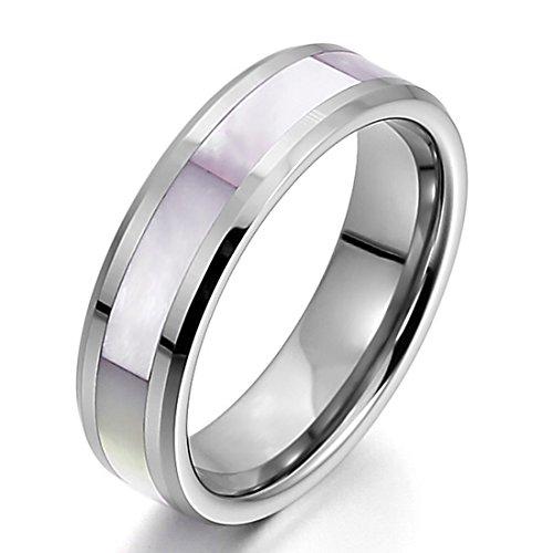 Men,Women's Tungsten Mother of Pearl Abalone Shell Ring Band Silver Tone - InnovatoDesign